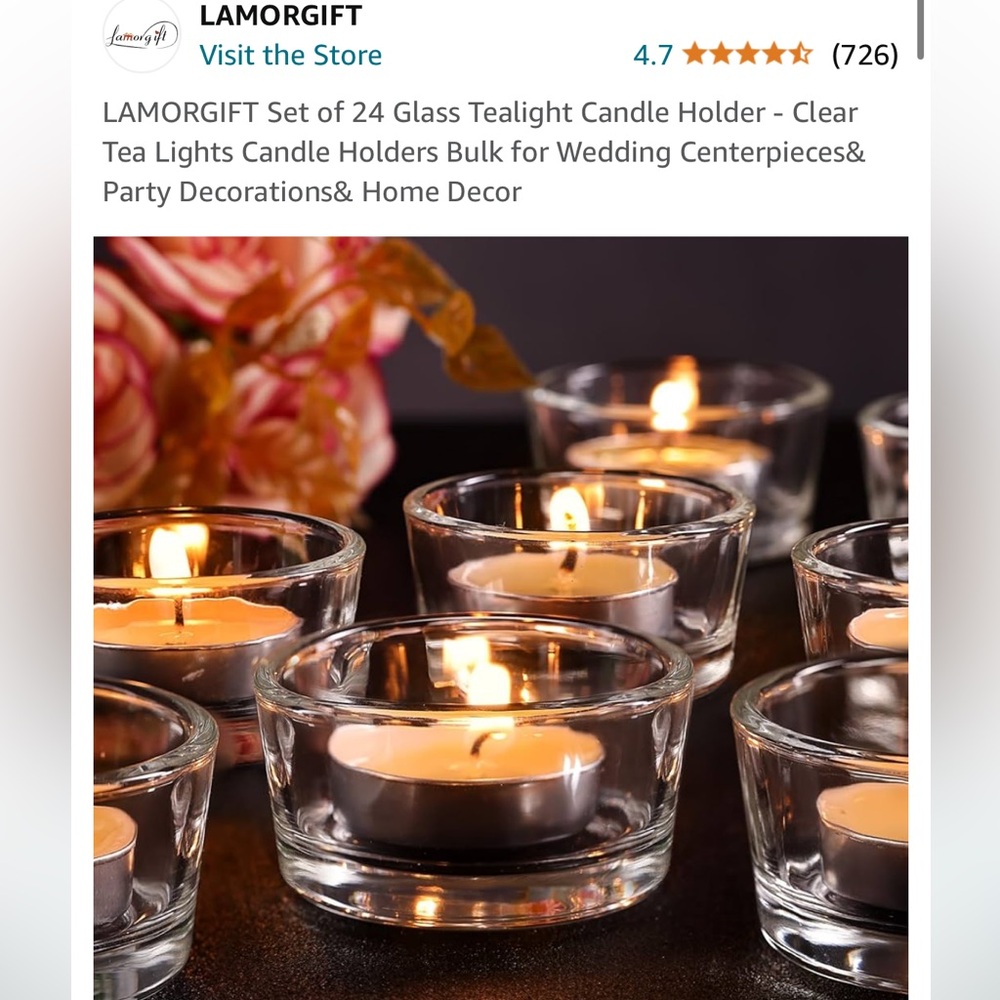 Set of 24 Glass Tealight Candle Holder - Clear Tea Lights Candle Holders Bulk